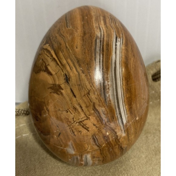 Onyx Naturally Banded Polished Egg Brown White Gray Swirls 3" L x 2" W 8.4 oz - Picture 3 of 12